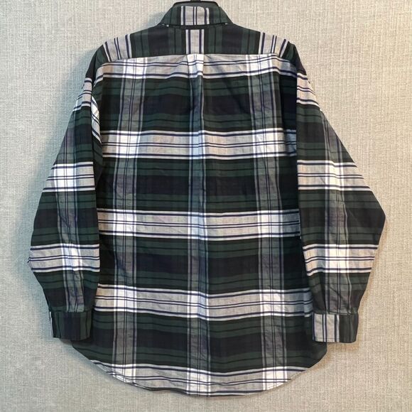 Vintage Polo Ralph Lauren Large Big Shirt Large Blue Green Gray Flannel Button - Picture 7 of 7